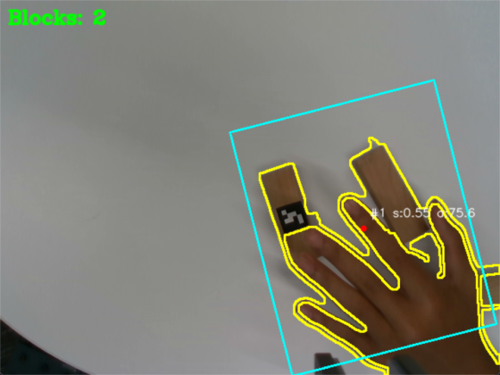 The detector outlining a hand with a depth reading